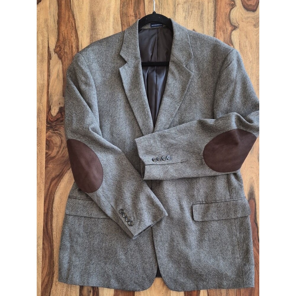 Stafford Essentials 100% Wool, Elbow Patch, Two Button Woven Blazer Sz 44R